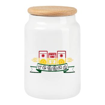 Reggae Sound System Banner - Cookie Jar with Wooden Lid - white - Front