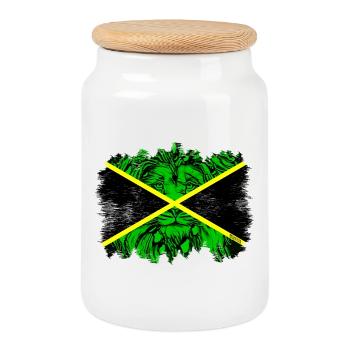 Neon Jamaica Jungle Flag - Cookie Jar with Wooden Lid - white - Front