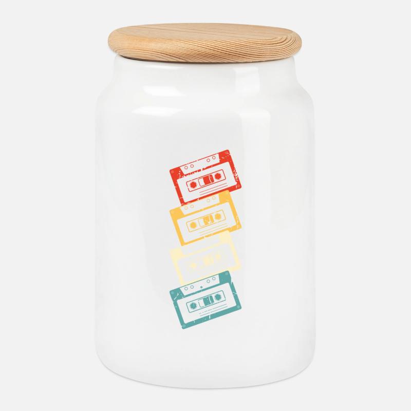 80s music - Cookie Jar with Wooden Lid - white