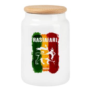 Lion rastafari sur des rayures arc-en-ciel - Boîte à biscuits avec couvercle en bois - blanc - Devant