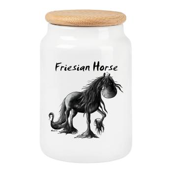 Dôle Frison Cheval - Chevaux - Boîte à biscuits avec couvercle en bois - blanc - Devant