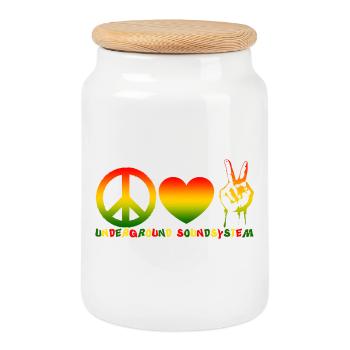 Peace Love Sound System - Cookie Jar with Wooden Lid - white - Front