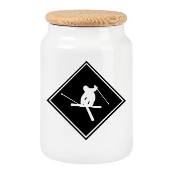 Ski, ski, skiing, après ski, freeski, winter - Cookie Jar with Wooden Lid - white - Front