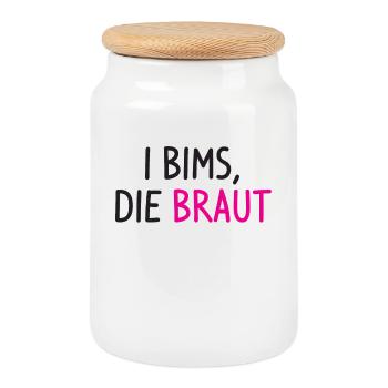 Bride hen party saying - Cookie Jar with Wooden Lid - white - Front