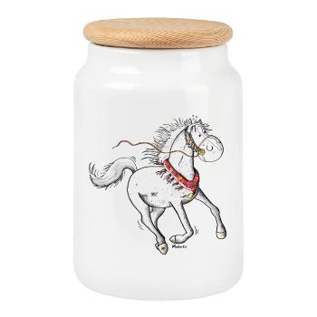 Cheval Arabe Mignon - Chevaux - Boîte à biscuits avec couvercle en bois - blanc - Devant