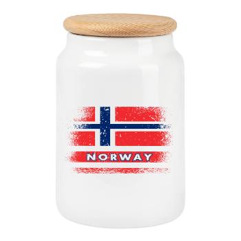 Norwegen Flaggen Design / Geschenk Oslo - Keksdose mit Holzdeckel - Weiß - Vorne