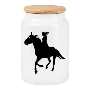 Horses, horse, riding, pony, cowboy, trot, Gallop - Cookie Jar with Wooden Lid - white - Front