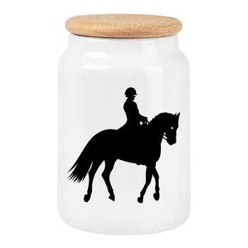 Horses, horse, riding, pony, cowboy, trot, Gallop - Cookie Jar with Wooden Lid - white - Front
