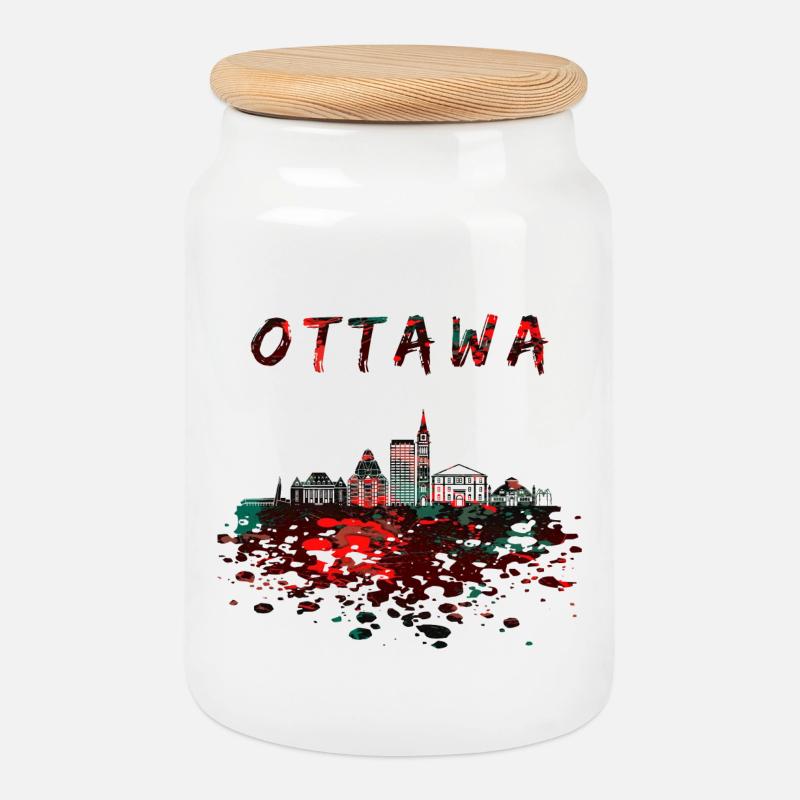 Ottawa Skyline / Kanada Geschenk Stadt - Keksdose mit Holzdeckel - Weiß