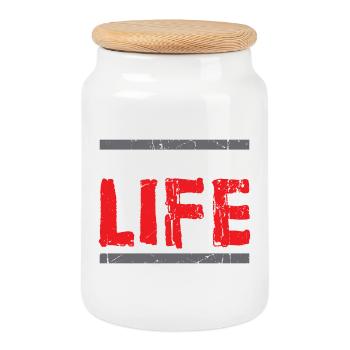 Fitness saying - Cookie Jar with Wooden Lid - white - Front