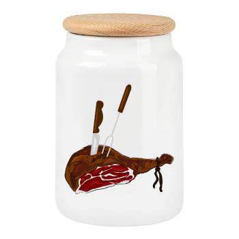 la nourriture - Boîte à biscuits avec couvercle en bois - blanc - Devant