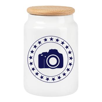 Photo / Fotografie - Cookie Jar with Wooden Lid - white - Front