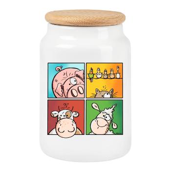 Funny Farm Animals - Cookie Jar with Wooden Lid - white - Front