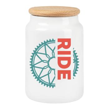 ride bike team club club logo symbol sprocket - Cookie Jar with Wooden Lid - white - Front