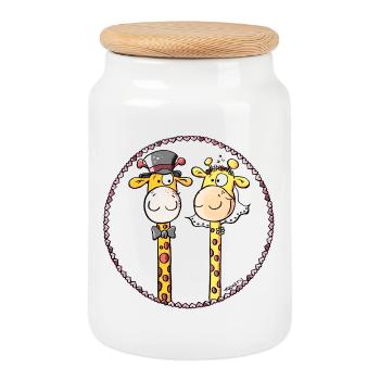 Girafes de mariage - Boîte à biscuits avec couvercle en bois - blanc - Devant