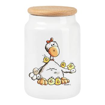 Drôle Poulet - Boîte à biscuits avec couvercle en bois - blanc - Devant