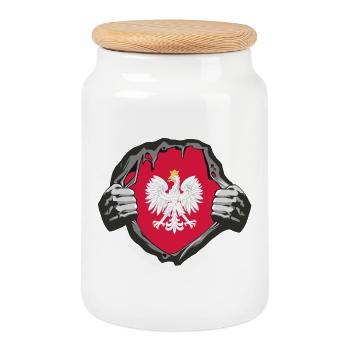 Polen Brust / Geschenk Warschau Krakau - Keksdose mit Holzdeckel - Weiß - Vorne