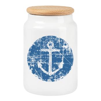 Anchor Sail Sign Vintage Blue Sailing - Cookie Jar with Wooden Lid - white - Front