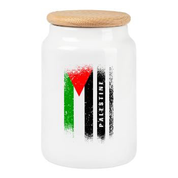 Drapeau de la Palestine / Cadeau Gaza - Boîte à biscuits avec couvercle en bois - blanc - Devant