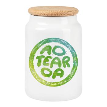 Lettering Aotearoa - Cookie Jar with Wooden Lid - white - Front