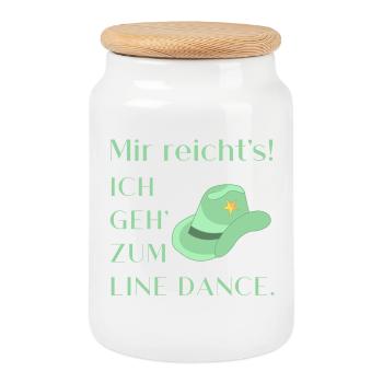 Geschenk: Mir reicht's - Ich geh' zum Line Dance - Keksdose mit Holzdeckel - Weiß - Vorne