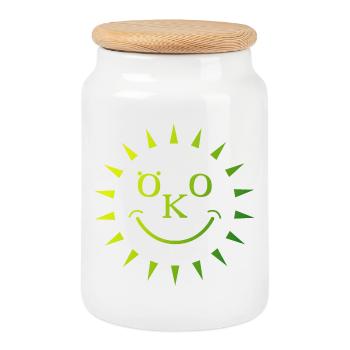 Eco Organic Sun Rays Nature Icône de la durabilité - Boîte à biscuits avec couvercle en bois - blanc - Devant