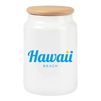 Plage d’HAWAÏ - Boîte à biscuits avec couvercle en bois - blanc - Devant