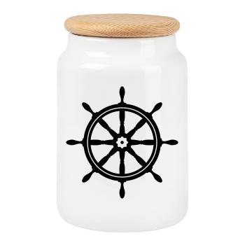 bateau roue - Boîte à biscuits avec couvercle en bois - blanc - Devant