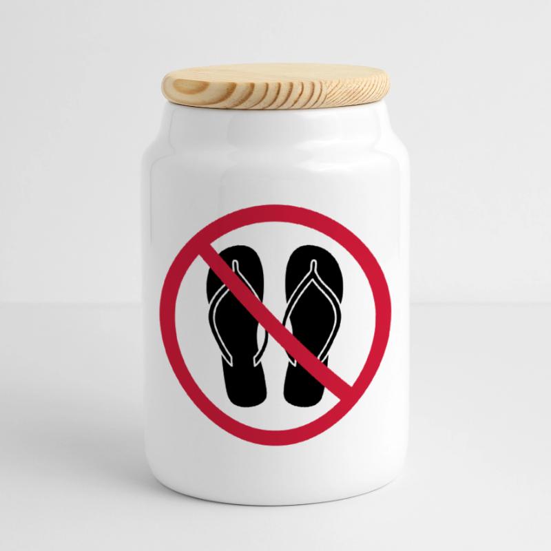 no flip flops prohibited shield zone area clipa Cookie Jar with Wooden Lid