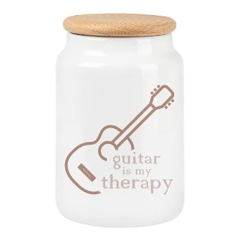Guitar Therapy Funny Sayings Symbol Classical - Cookie Jar with Wooden Lid - white - Front