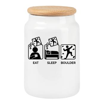 Boulder Klettern Bergsteigen Eat Sleep Spruch - Keksdose mit Holzdeckel - Weiß - Vorne