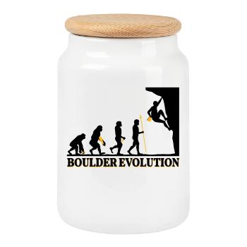 Boulder Evolution Klettern Bergsteigen Spruch - Keksdose mit Holzdeckel - Weiß - Vorne