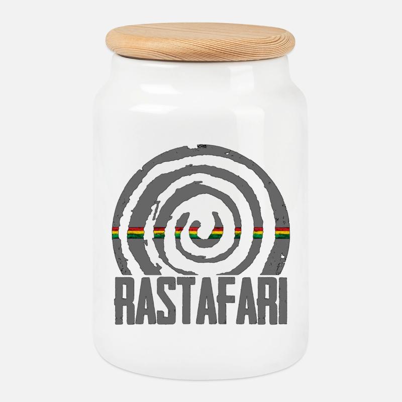 Reggae Rastafari - Cookie Jar with Wooden Lid - white