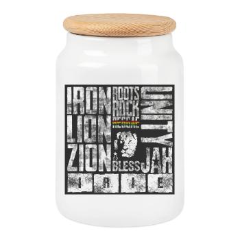 Lion motifs with reggae elements - Cookie Jar with Wooden Lid - white - Front