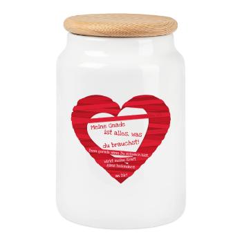 Herz mit Bibelvers Gnade / Korinther - Keksdose mit Holzdeckel - Weiß - Vorne