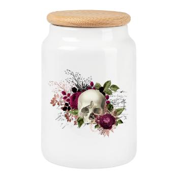 Tête de mort Fleurs Skull crâne mort Floral cadeau - Boîte à biscuits avec couvercle en bois - blanc - Devant