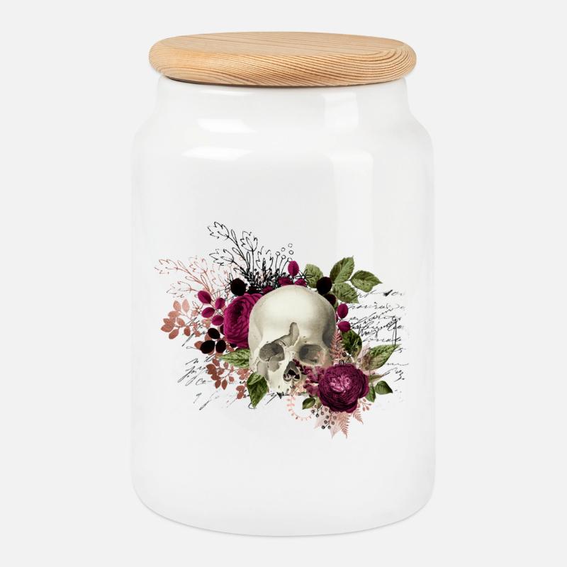 Totenkopf Blumen Skull Schädel Tod Floral Geschenk - Keksdose mit Holzdeckel - Weiß