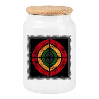 Abstrakter Reggae-Design in Retrofarben - Keksdose mit Holzdeckel - Weiß - Vorne