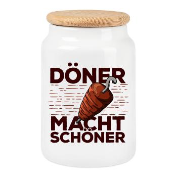 Döner Schöner Lustig Witzig Spruch Kebab Kebap - Keksdose mit Holzdeckel - Weiß - Vorne