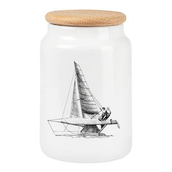 catamaran - Cookie Jar with Wooden Lid - white - Front