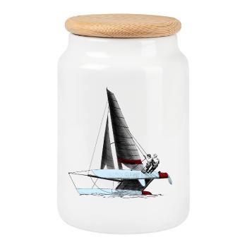 catamaran - Cookie Jar with Wooden Lid - white - Front