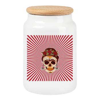 Plakatgestaltung Calavera Zuckerschädel Schädel Chingona - Keksdose mit Holzdeckel - Weiß - Vorne
