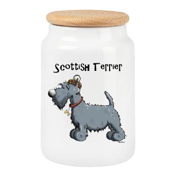 Silvius der Scottish Terrier - Keksdose mit Holzdeckel - Weiß - Vorne