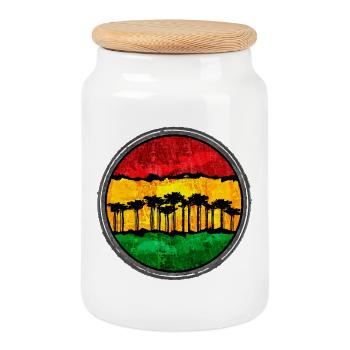 Coucher de soleil africain avec motif reggae - Boîte à biscuits avec couvercle en bois - blanc - Devant