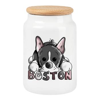 Drôle Boston Terrier - Boîte à biscuits avec couvercle en bois - blanc - Devant