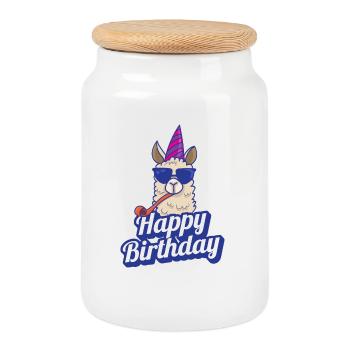 Alles Gute Geburtstag Lama Geburtstagsspruch Fun - Keksdose mit Holzdeckel - Weiß - Vorne