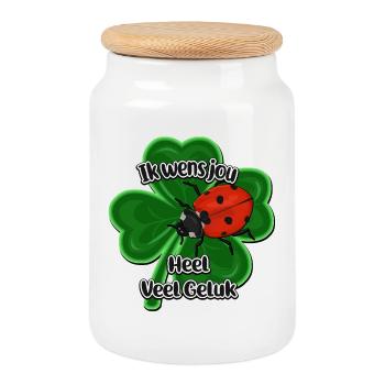 Coccinelle chanceuse sur Clover Four - Boîte à biscuits avec couvercle en bois - blanc - Devant