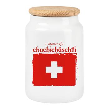 Typisch Schweiz - Keksdose mit Holzdeckel - Weiß - Vorne
