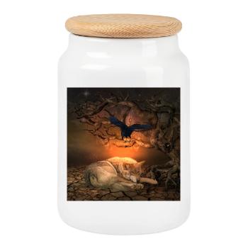Awesome wolf - Cookie Jar with Wooden Lid - white - Front