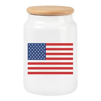 american flag - Cookie Jar with Wooden Lid - white - Front